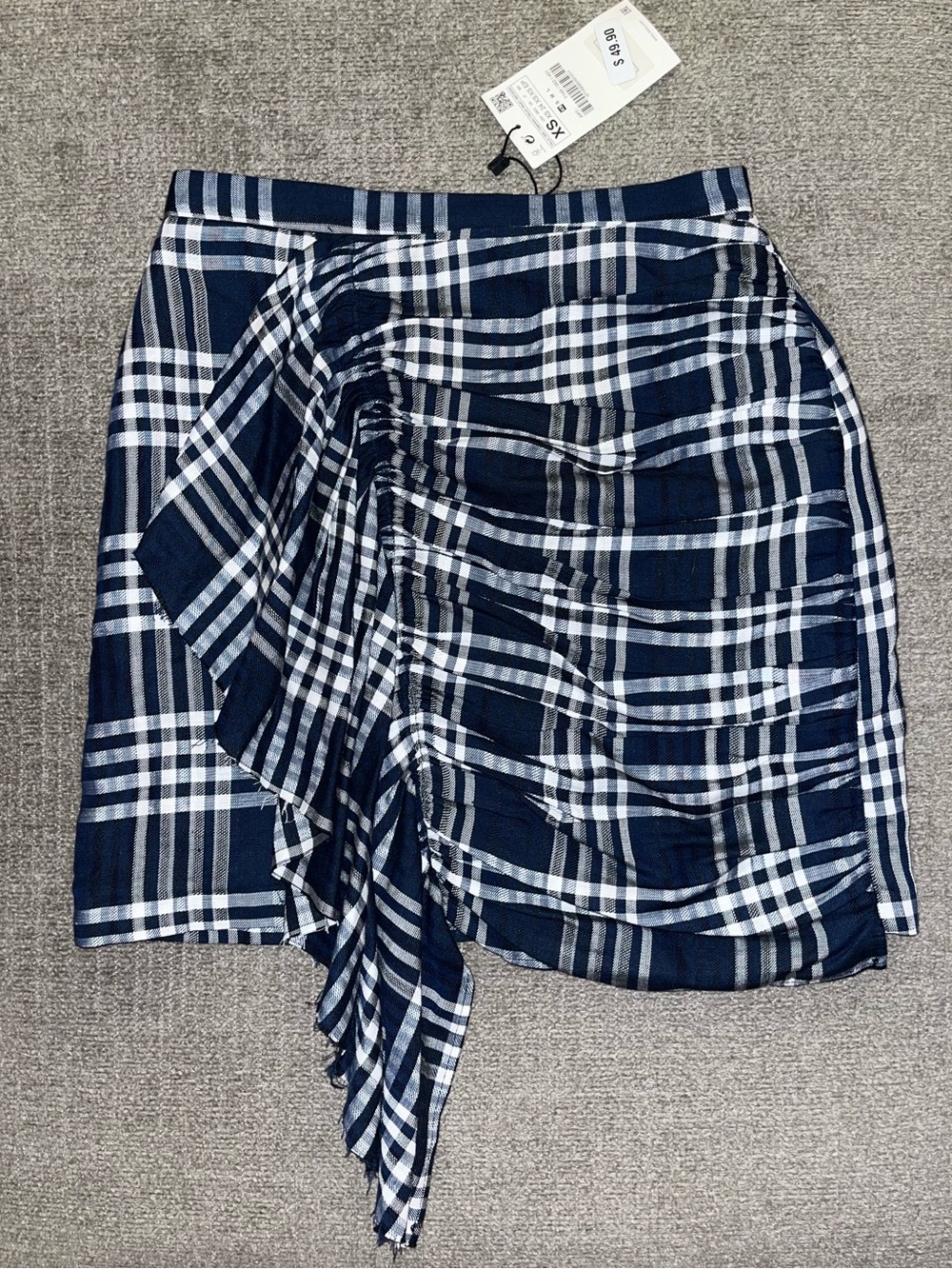 NWT Zara Dark Blue White Plaid High Waist Ruched Mini Skirt - XS / $49.90